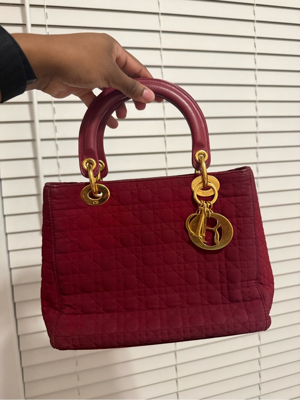 Lady Dior Tote Quilted Wine Red Handbag with Gold Hardware
